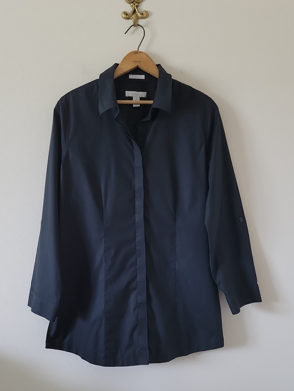 Chico's Black No Iron Long Sleeve Button Down Tunic Size Large